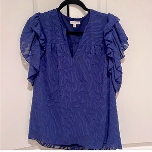 Anna Cate Flutter Sleeve Embroidered Blouse Blue/Purple Size XS